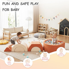 Toddlers Climbing Toys with Ball Pit, 6-Piece Baby Foam Climbing Blocks with Bal
