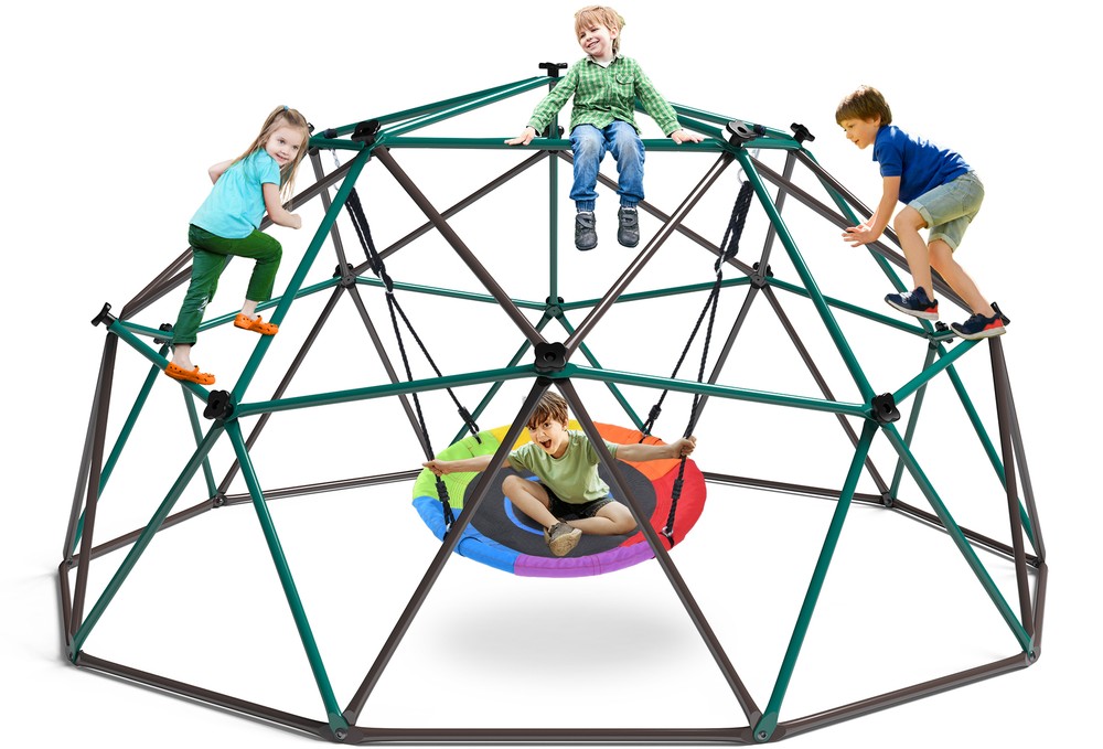 10ft Climbing Dome Swing Set with Saucer Swing Jungle Gym Outdoor Playset 800lbs