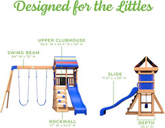 Bay Pointe Cedar Wood Swing Set with Wave Slide, Play Deck, Rock Wall Ladder, Be