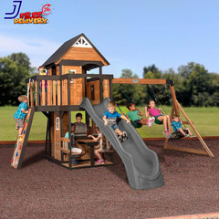 Canyon Creek Cedar Wood Swing Set with Wave Slide, Clubhouse, Play Kitchen, Picn