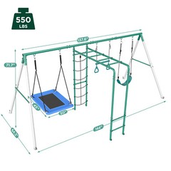 Heavy Duty Metal Swing Set Playground Set for Backyard w/Monkey Bar Climbing Net