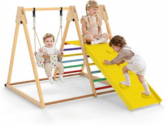Indoor Jungle Gym, 3 in 1 Wooden Foldable Montessori Toddler Climbing Toys with