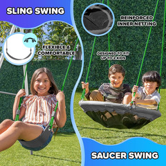 Super Saucer Hoop and Swing Outdoor Backyard Swing Set with Basketball Hoop, Sau