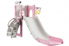 Toddler Indoor Outdoor Slide Playset Basketball Hoop Pink Gray Ages 1-3