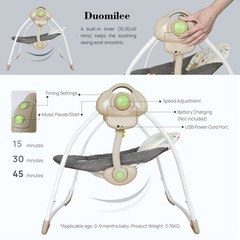 Baby Electric Swing,Soothing Portable Swing with Intelligent Music Vibration …