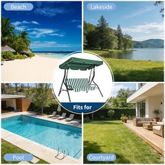 Adjustable 3-Seat Green Outdoor Swing with Canopy, Steel Frame & Thick Cushions