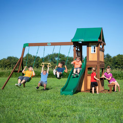 Residential Wood Playset with 2 Swings and Slide Included