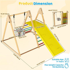Indoor Jungle Gym, 3 in 1 Wooden Foldable Montessori Toddler Climbing Toys with