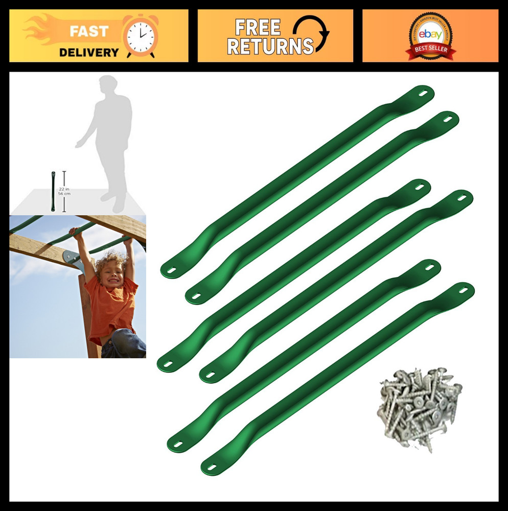Metal Monkey Bars with 6 Rungs, Heavy-Duty Playground Equipment, Green Color