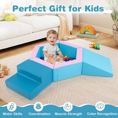 3 PCS Baby Foam Climbing Blocks w/Ball Pit Triangle Stair 100 Ocean Balls