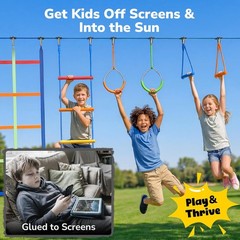 50 FT Ninja Warrior Obstacle Course Swing Set for Kids with Weather-Proof Acc…