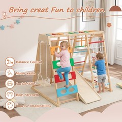 9-in-1 Wooden Outdoor Playset Swing Slide Monkey Bars Climber for Kids Backyard