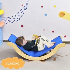 3-in-1 Kids Climber Ladder Wooden Arch Rocker board W/ Sliding & Climbing Ramp