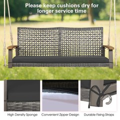 2-Person Outdoor Porch Swing with 118″ Hanging Ropes, Patiojoy PE Wicker Patio H