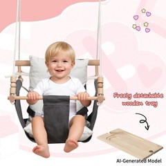 Toddler Swing, High Back Baby Swing with Detachable Tray (Grey)