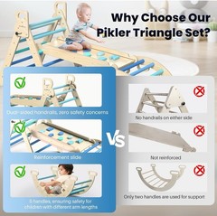 BlueWood Pikler Triangle Set, 7-in-1 Foldable Wooden Toddler Climbing Toys