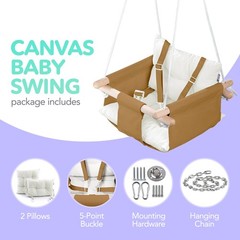 – Canvas Baby Swing Chair, Wooden Hanging Seat with Safety Belt, Durable and …