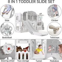 Toddler Playground Set 8-in-1 Slide Climber Playset with Tunnel Basketball