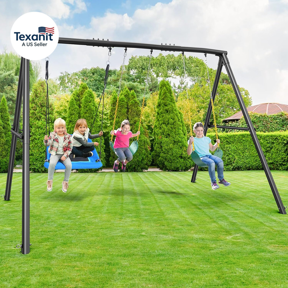 600Lbs Heavy Duty Swing Set with 1 Platform Swing, 2 Belt Swings,A Frame Metal S