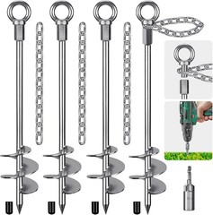 Heavy Duty Ground Anchors W/ Straps 18” Screw in Earth Anchor Kit 4 Pack 12mm