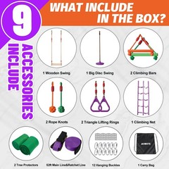 Ninja Warrior Obstacle Course for Kids-Slackline 52ft with 9 Accessries,Awing…