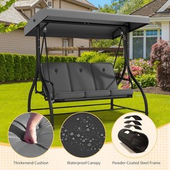 3-Seat Outdoor Porch Swing Glider with Adjustable Canopy, Patio Swings Bed with