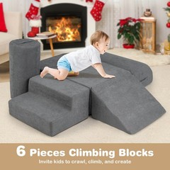 6 Pcs Toddler Climbing Blocks with Handles Chenille Fabric Cover Corner Play Gym