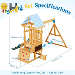 Wooden Swing Set for Backyard Kids Outdoor Playset Playground Slide Climber Fort