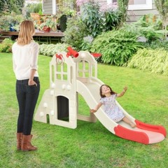 6-in-1 Toddler Climber Slide Playset Outdoor Backyard Kids Toy W/Basketball Hoop