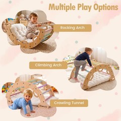 Wooden Rocking Climbing Arch w/Cushion, 3-in-1 Montessori Kids Climber Rocker