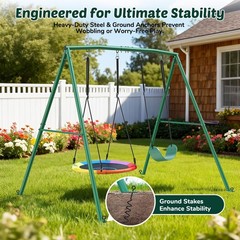 440lb Heavy Duty Metal Outdoor Swing Stand Backyard Kids Adult Playset Swing Set
