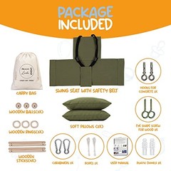 Indoor Outdoor Baby Swing with 3-Point Harness and Hardware for Ceiling, Green