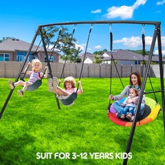 500lbs Metal Swing Set Heavy Duty Kids Adult Playset for Backyard w/3 Swing Seat