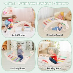4-in-1 Rocking Horse Climber w/ Arch Climber Crawling Tunnel for Boys & Girls