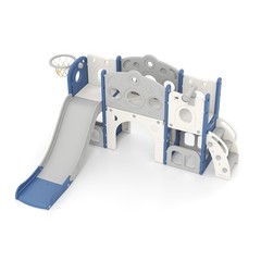 All in 1 Toddler Slide with Basketball & Telescope, Indoor Playset for Age 1-3
