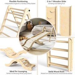 doowroodni Pikler Triangle Set 7in1 Toddler Climbing Toys Indoor Natural