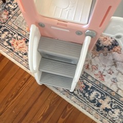 Pink and White Indoor Kids Slide with Basketball Hoop and Telescope for Ages 1-4