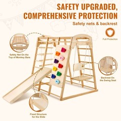 VEVOR Indoor Jungle Gym 7-in-1 Toddler Indoor Playground Wooden Climbing Toys L