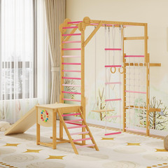 Indoor Jungle Gym for Kids 3-10 – 8-in-1 Wooden Climbing Structure & Slide