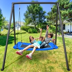 60″ Large Platform Saucer Swing with 440LBS & 6FT Black Frame + Blue Swing