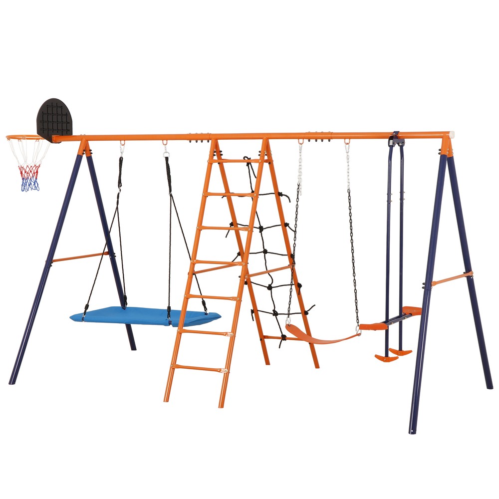 6-in-1 Kids Swing Set Backyard Playground Set Metal Swings Set for Kids Outdoor