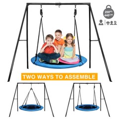 Metal Swing Set with Saucer Swing Heavy Duty Frame Kids Outdoor Backyard Playset