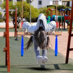 PELLOR Playground Children’s Wooden Trapeze Swing Bar with Plastic Gym Blue