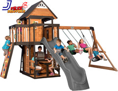 Canyon Creek Cedar Wood Swing Set with Wave Slide, Clubhouse, Play Kitchen, Picn