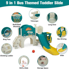 9-in-1 Toddler Slide & Climber Playset with Basketball, Ring Toss & Car House