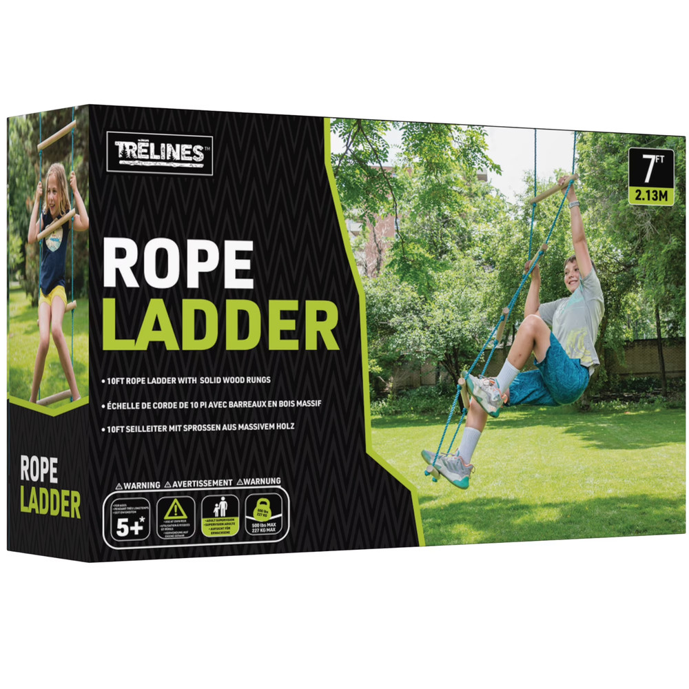 Trelines 7ft Rope Ladder: Wood Steps, 250lb Cap, Kids & Adults
