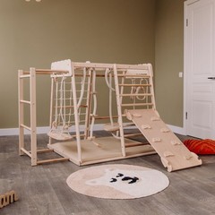 Indoor Jungle Gym 8 in 1 Montessori Climbing Set Toddler Playground Swing Slide