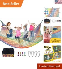 Rainbow Kids Climbing Net 3.3FT x 9.9FT – Safety Playground Mesh for Fun Play