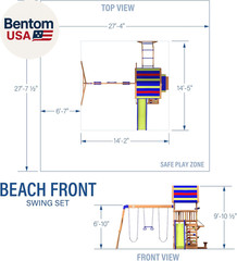 Beach Front Cedar Wood Swing Set with Wave Slide, Play Deck, Monkey Bars, Rock W