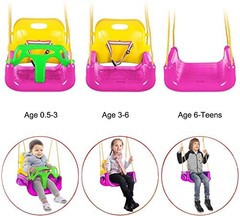 Kids Swing Seat, 3 in 1 Toddler Swing Chair Secure Swing Seat Detachable Pink